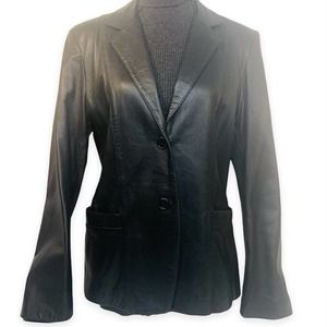 Vintage Whet Blu Large Women's TwoButton Soft 100% Leather Blazer Jacket L Black